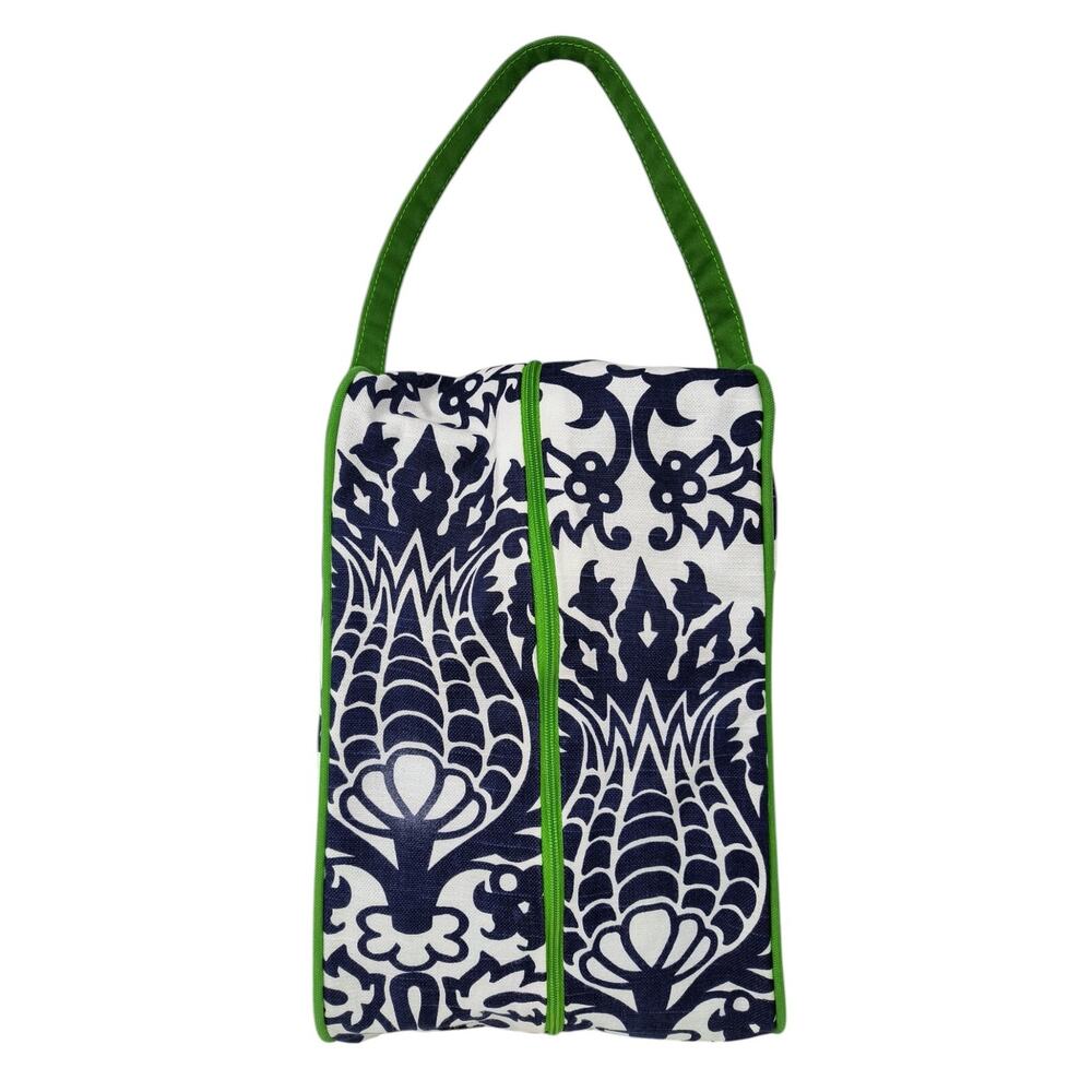 Ame & Lulu Shoe Bag Cosmetics Travel Tote Navy Green White Floral Canvas Golf